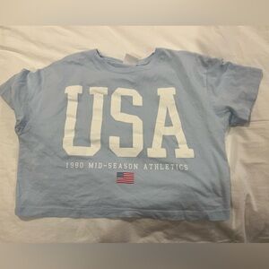 Zara Girls Light Blue USA boxy graphic tee